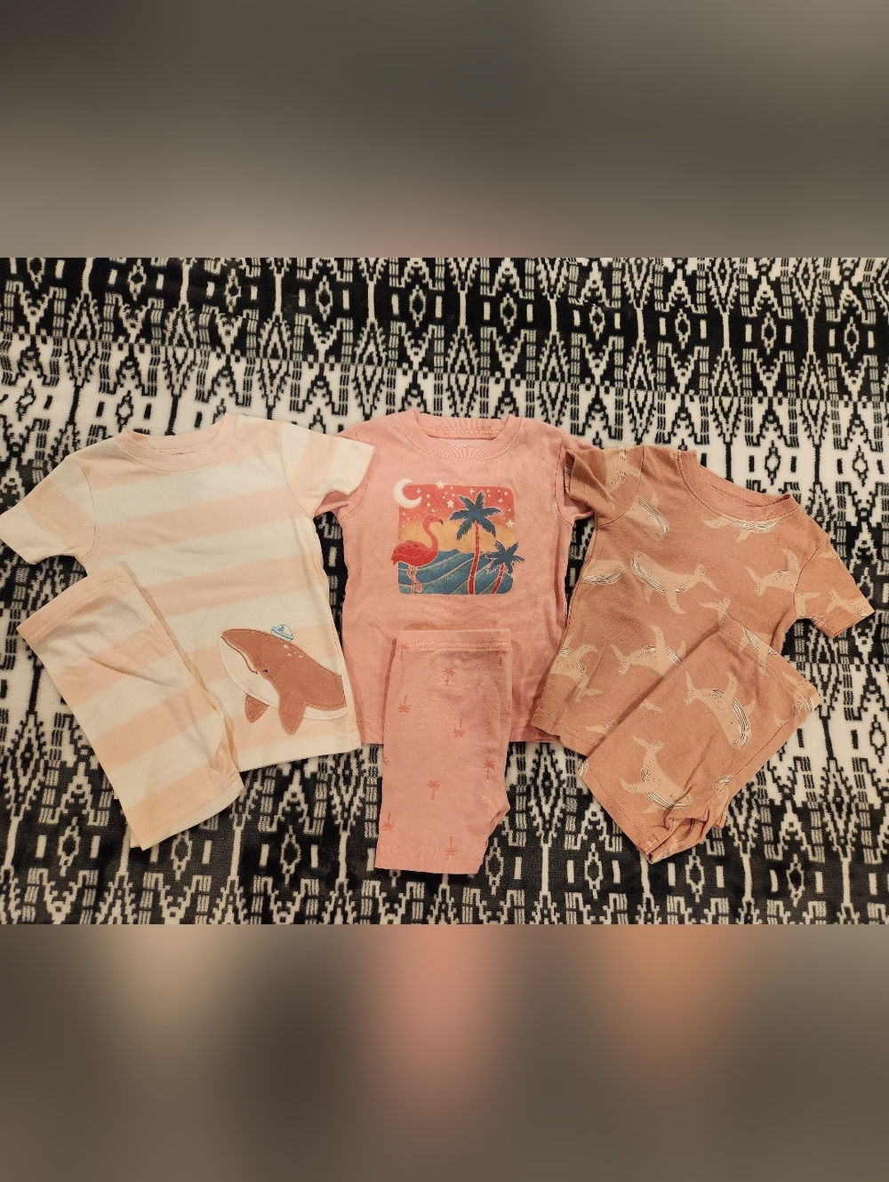 3 Carter's Peach & Cream Baby Pajamas Set with Whale and Flamingo Prints, 24M